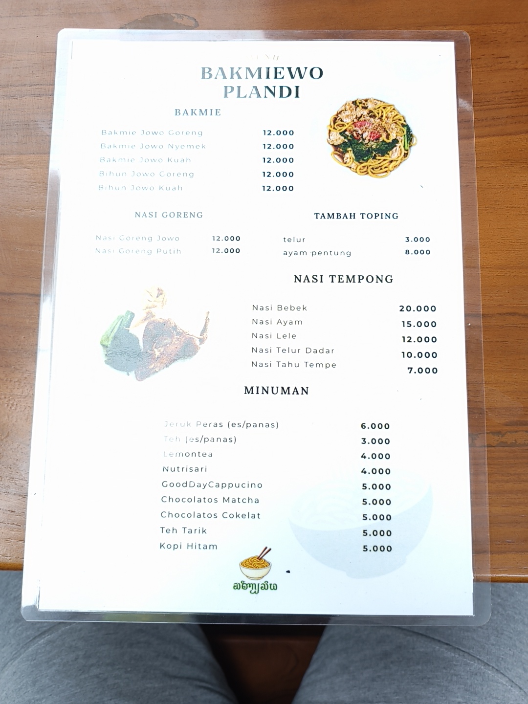 Foto daftar menu Bakmiewo Plandi